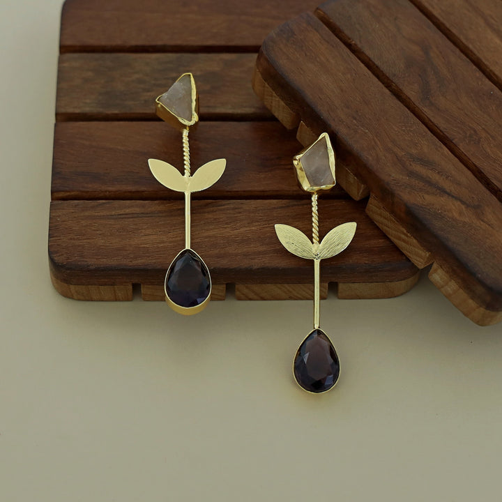 Nora Multicolour Raw Stone + Drop Glossy Stone Earring