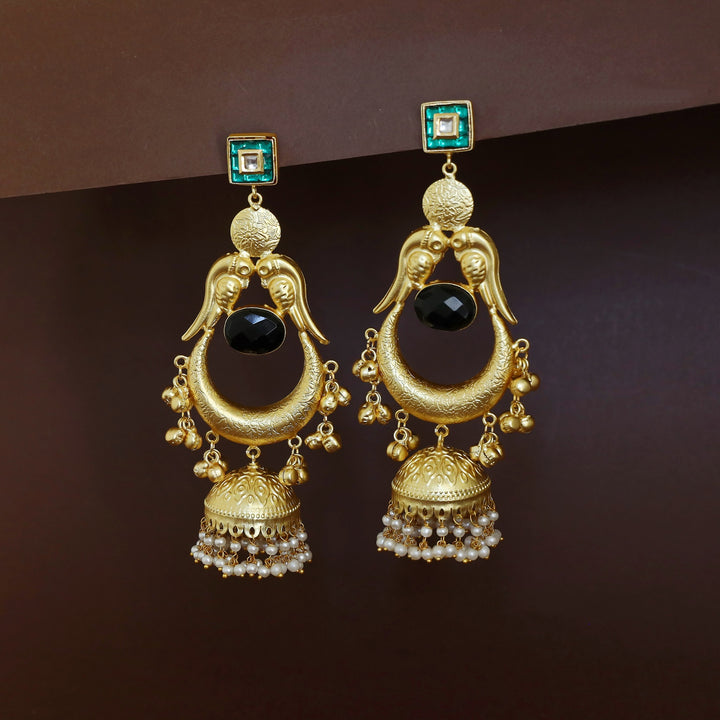 Golden Drop Kundan Pearl Hanging Jhumka Kashmiri Earring