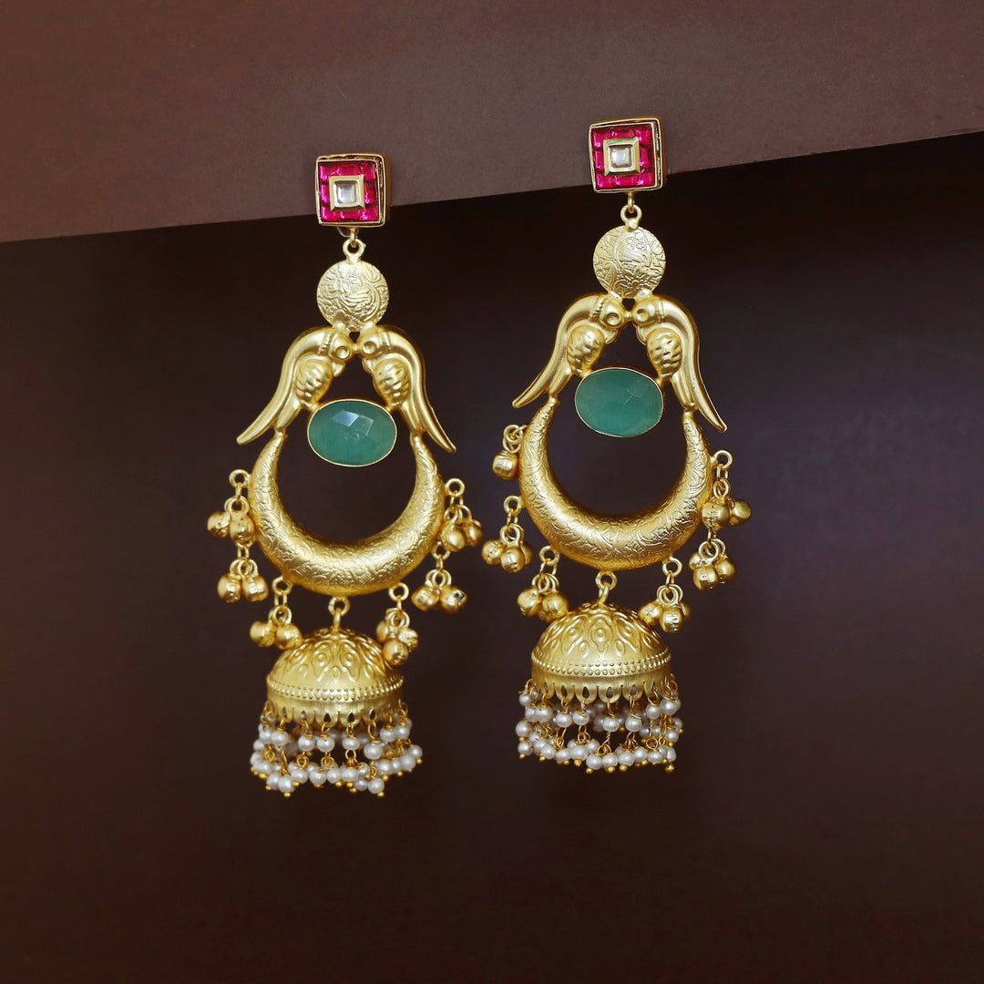Golden Drop Kundan Pearl Hanging Jhumka Kashmiri Earring