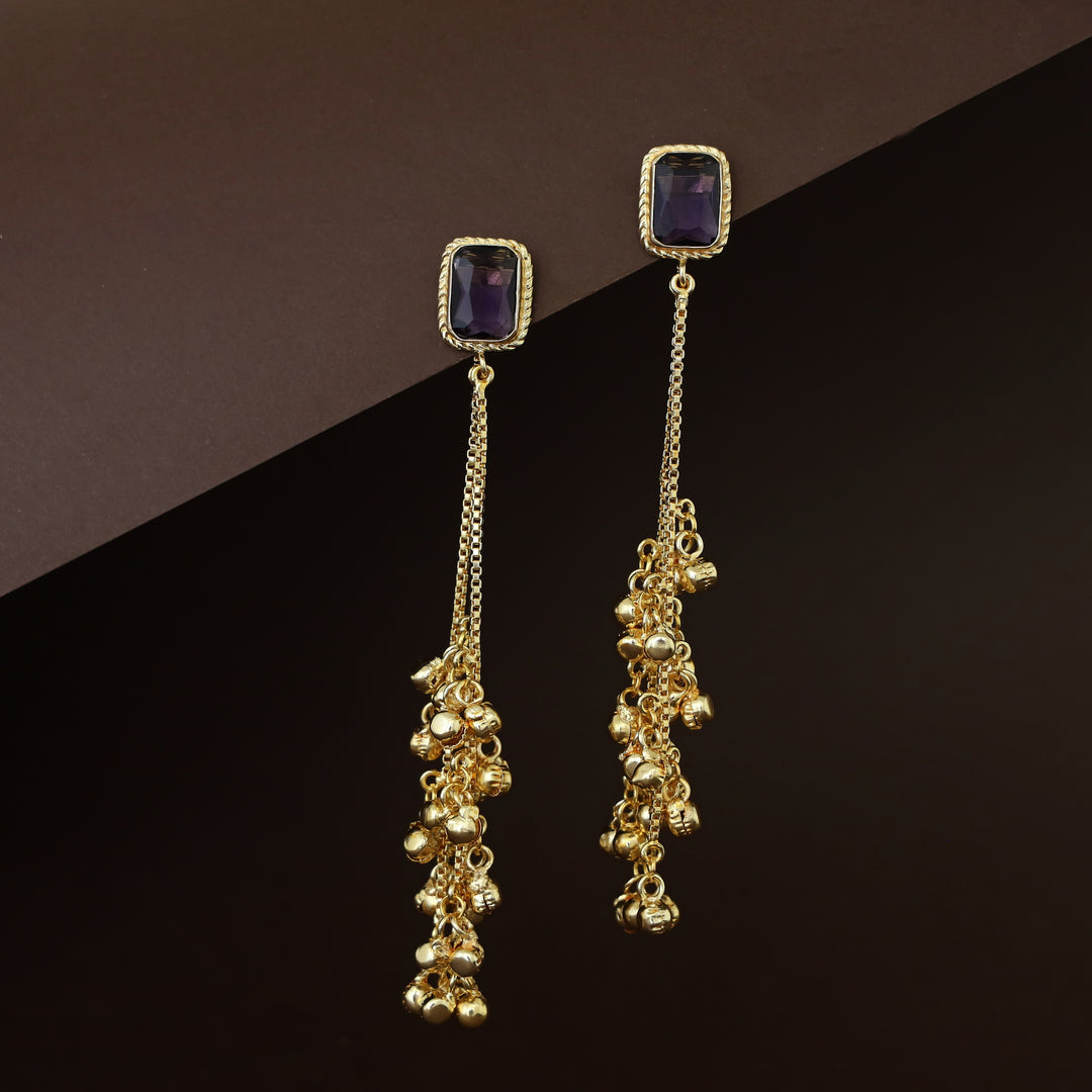 Atiya Golden Hanging Ghungroo Rectangle Glossy Stone Earring
