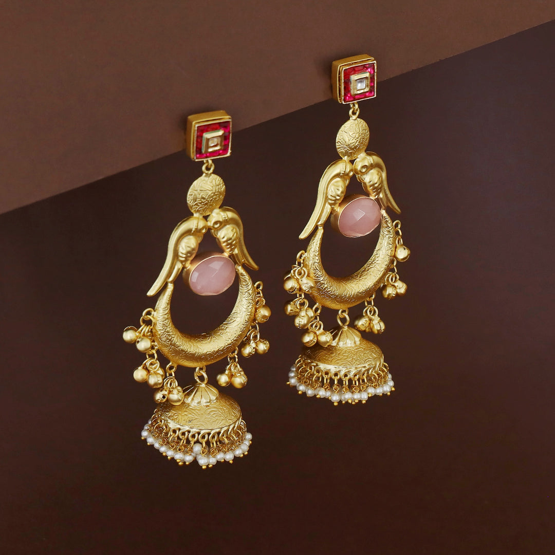 Golden Drop Kundan Pearl Hanging Jhumka Kashmiri Earring