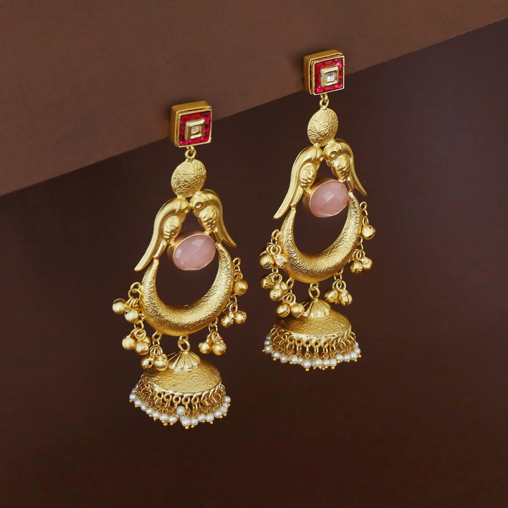 Golden Drop Kundan Pearl Hanging Jhumka Kashmiri Earring