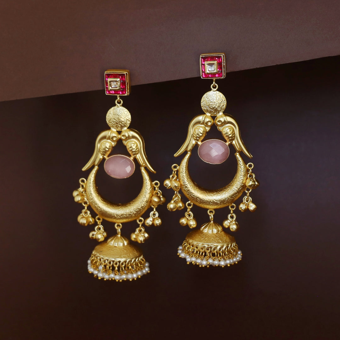 Golden Drop Kundan Pearl Hanging Jhumka Kashmiri Earring