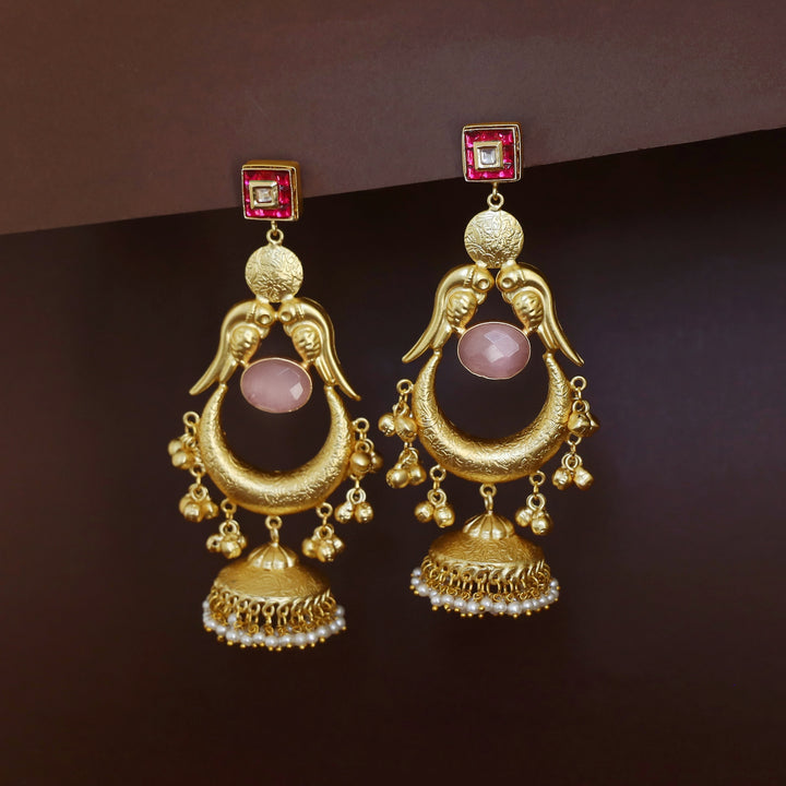 Golden Drop Kundan Pearl Hanging Jhumka Kashmiri Earring