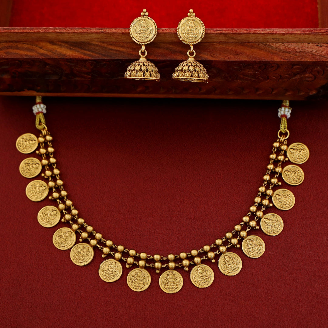 Two Layer Golden Ball Kashi Lakshmi Neckpiece With Earring