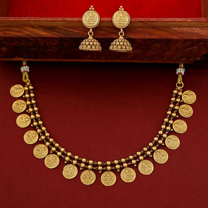 Two Layer Golden Ball Kashi Lakshmi Neckpiece With Earring