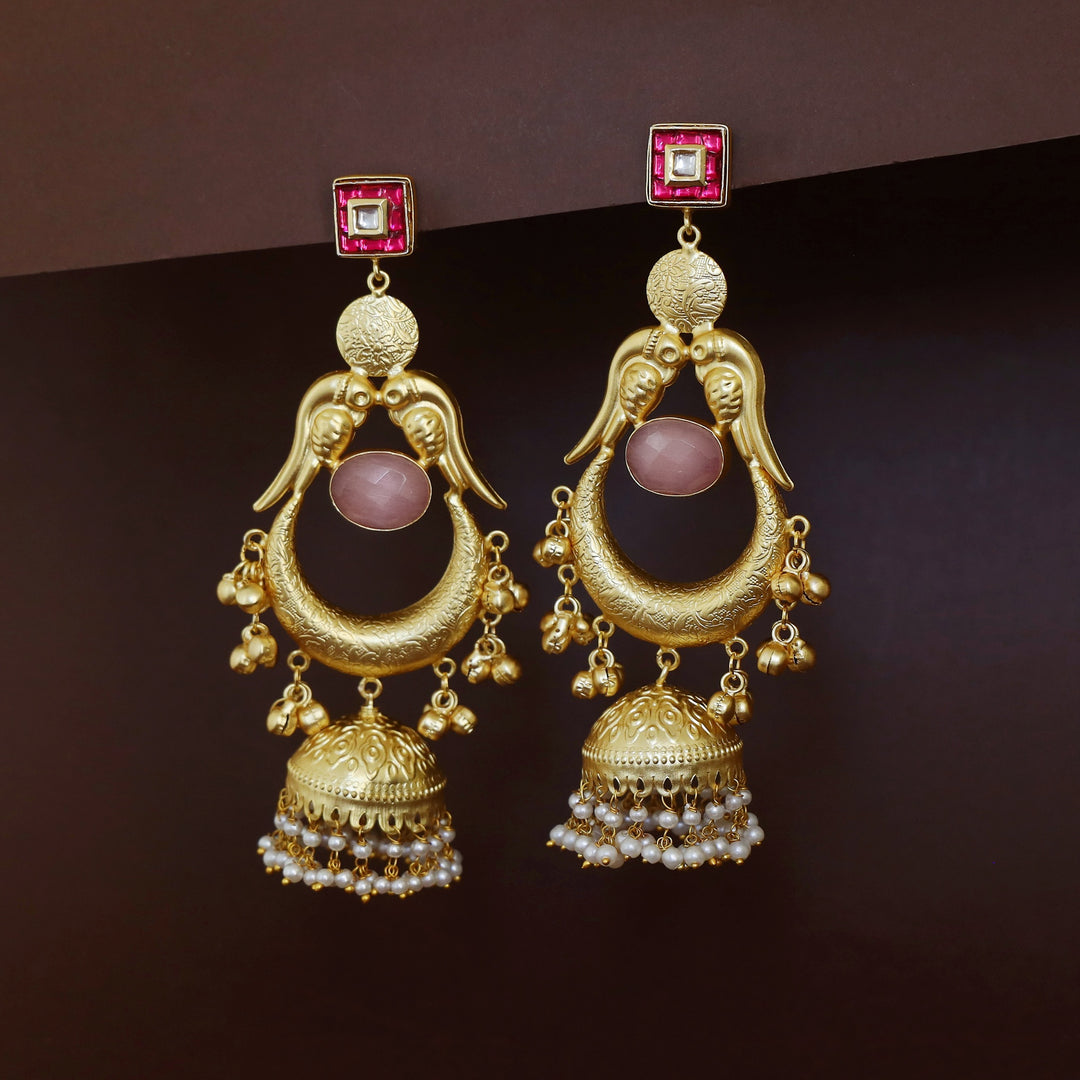Golden Drop Kundan Pearl Hanging Jhumka Kashmiri Earring