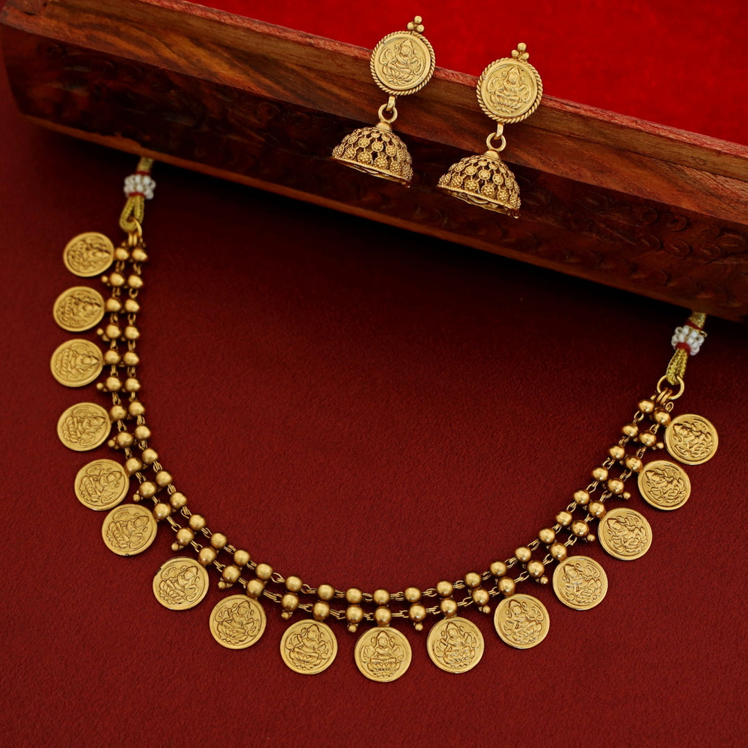 Two Layer Golden Ball Kashi Lakshmi Neckpiece With Earring