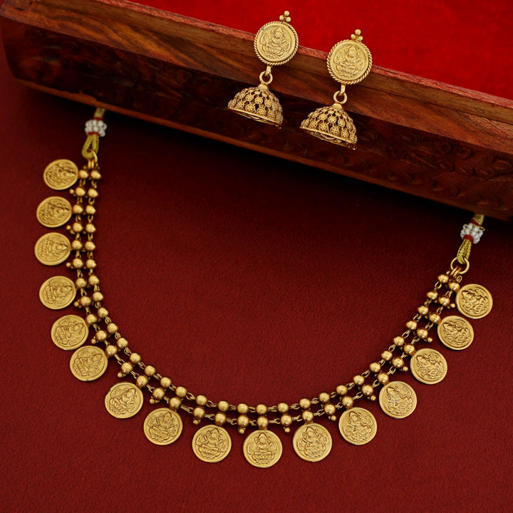 Two Layer Golden Ball Kashi Lakshmi Neckpiece With Earring