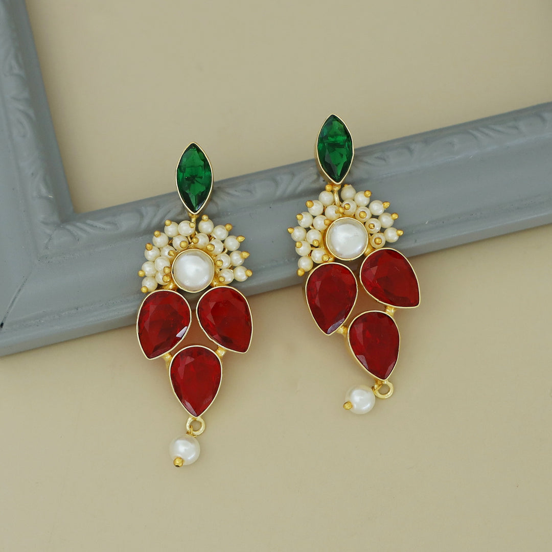 Magena Pearl Drop Glossy Stone Earring