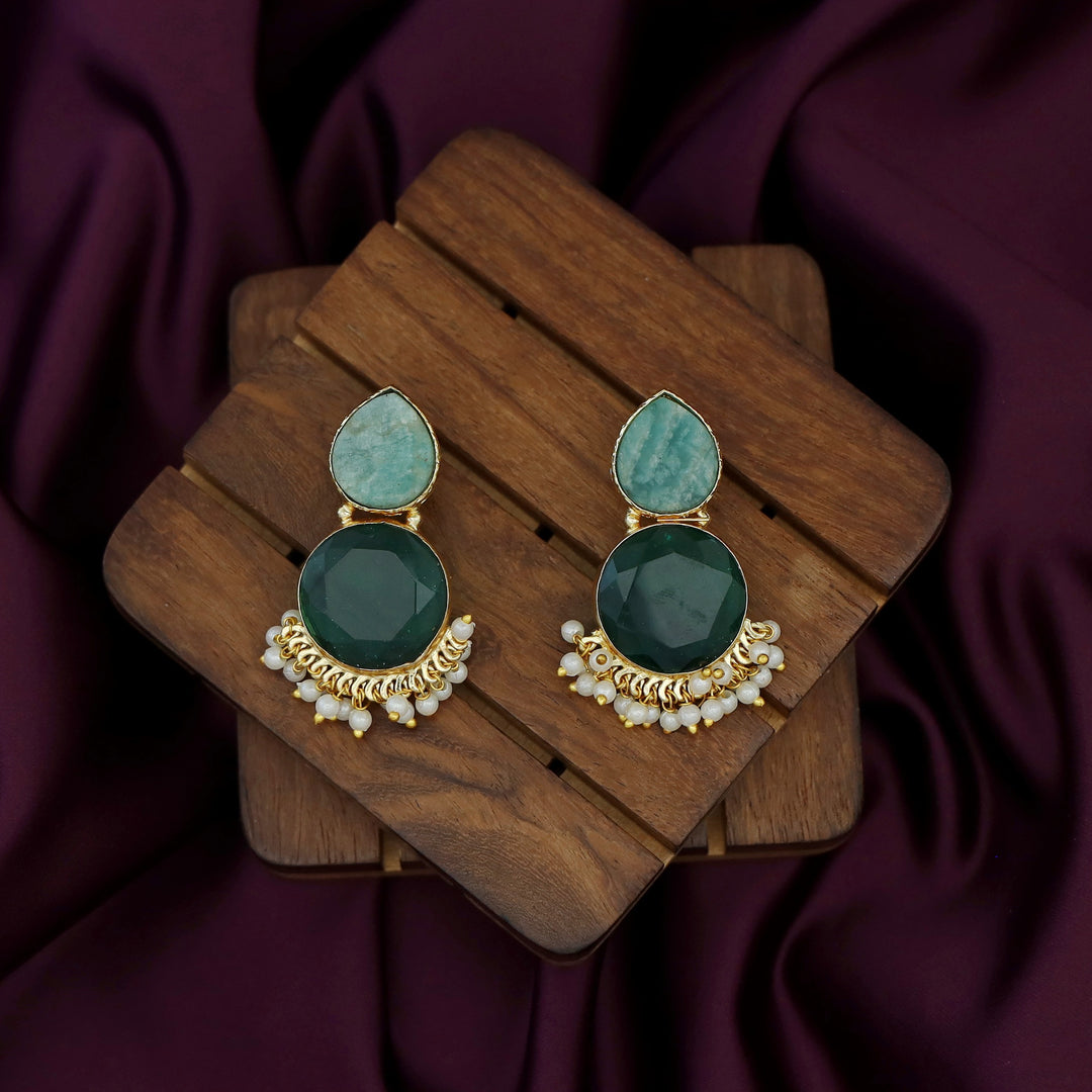 Tilak Drop Circle Raw + Glossy Stone Cluster Pearl Earring