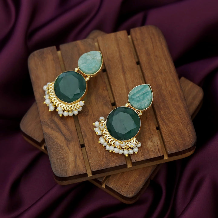 Tilak Drop Circle Raw + Glossy Stone Cluster Pearl Earring