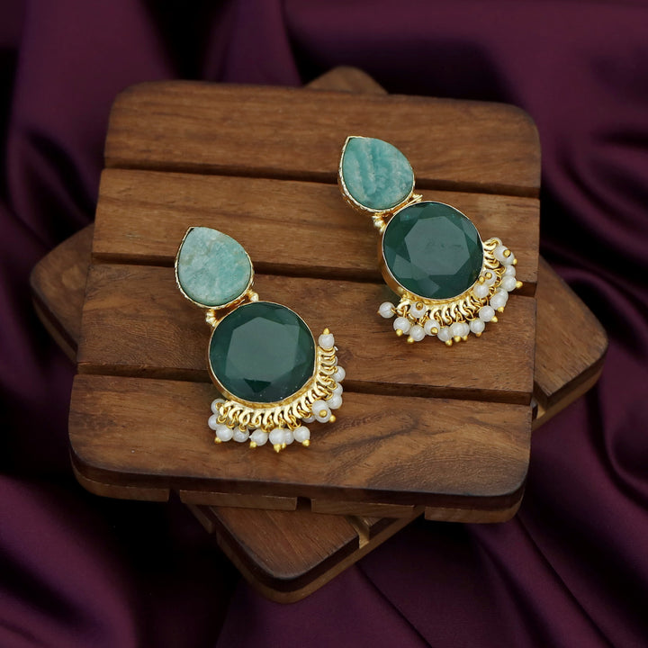 Tilak Drop Circle Raw + Glossy Stone Cluster Pearl Earring