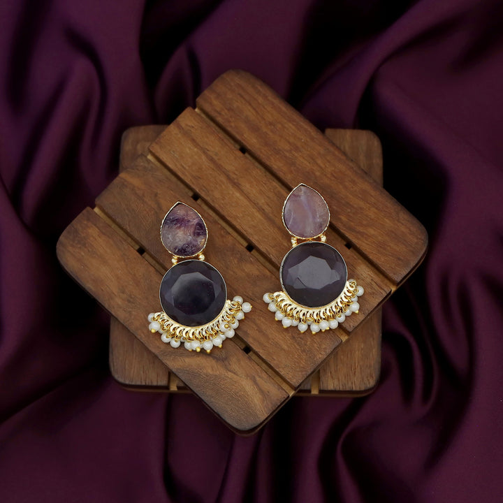 Tilak Drop Circle Raw + Glossy Stone Cluster Pearl Earring