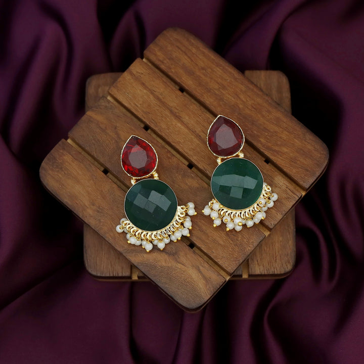 Tilak Drop Circle Raw + Glossy Stone Cluster Pearl Earring