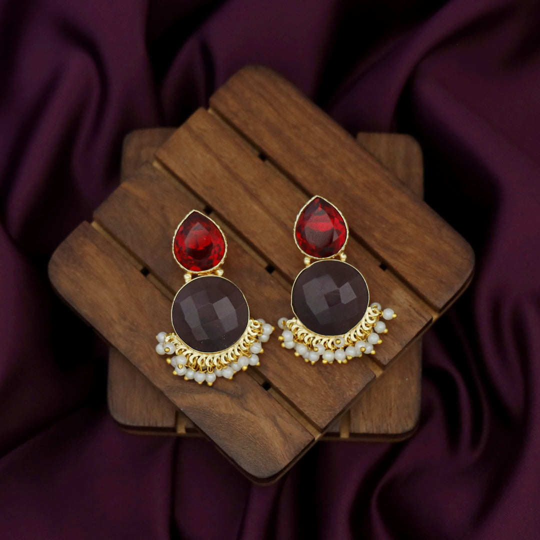 Tilak Drop Circle Raw + Glossy Stone Cluster Pearl Earring