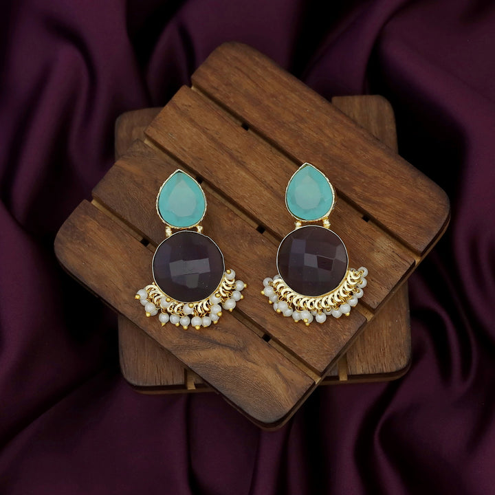 Tilak Drop Circle Raw + Glossy Stone Cluster Pearl Earring