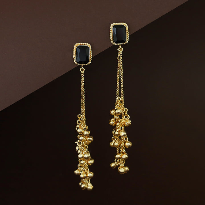 Atiya Golden Hanging Ghungroo Rectangle Glossy Stone Earring