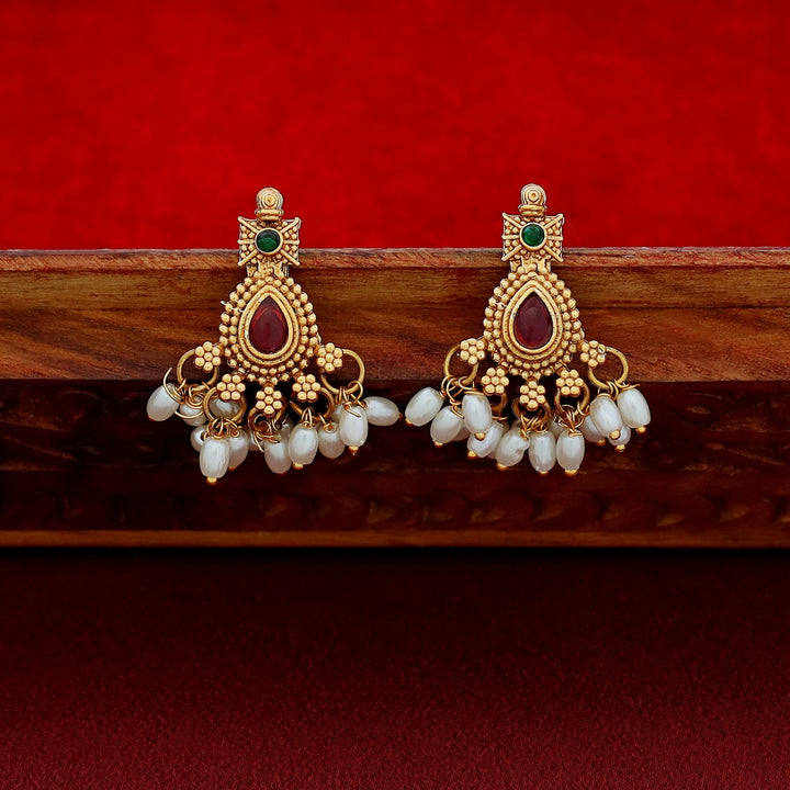 Mayurakshi Golden Rice Pearl Short Neckpiece With Earring