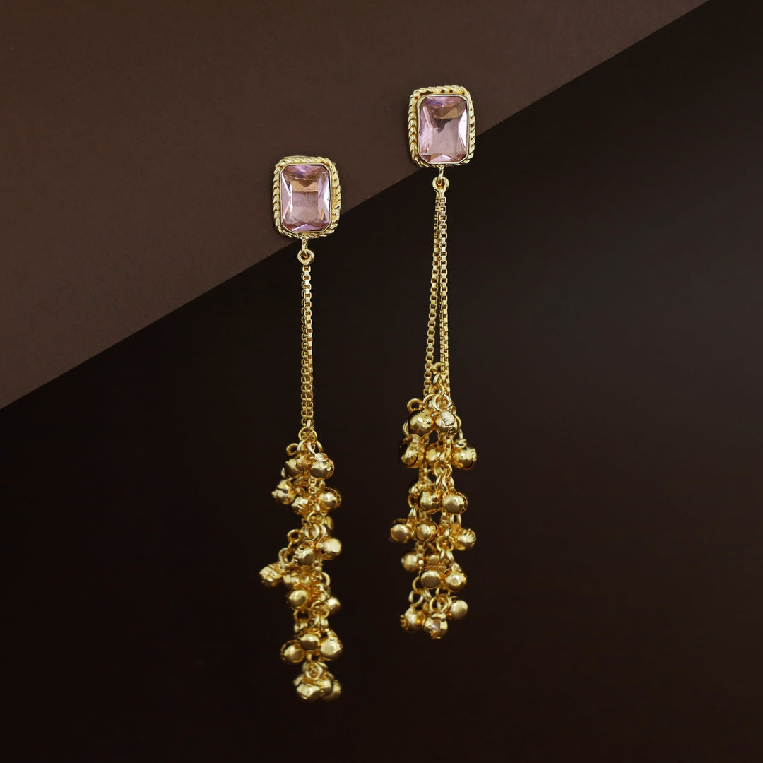 Atiya Golden Hanging Ghungroo Rectangle Glossy Stone Earring