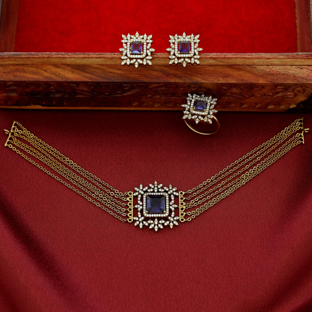 Hansini 6 Layer Square Pendant AD Stone Combo