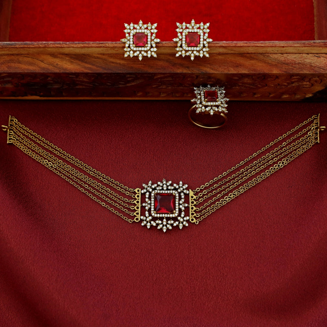 Hansini 6 Layer Square Pendant AD Stone Combo