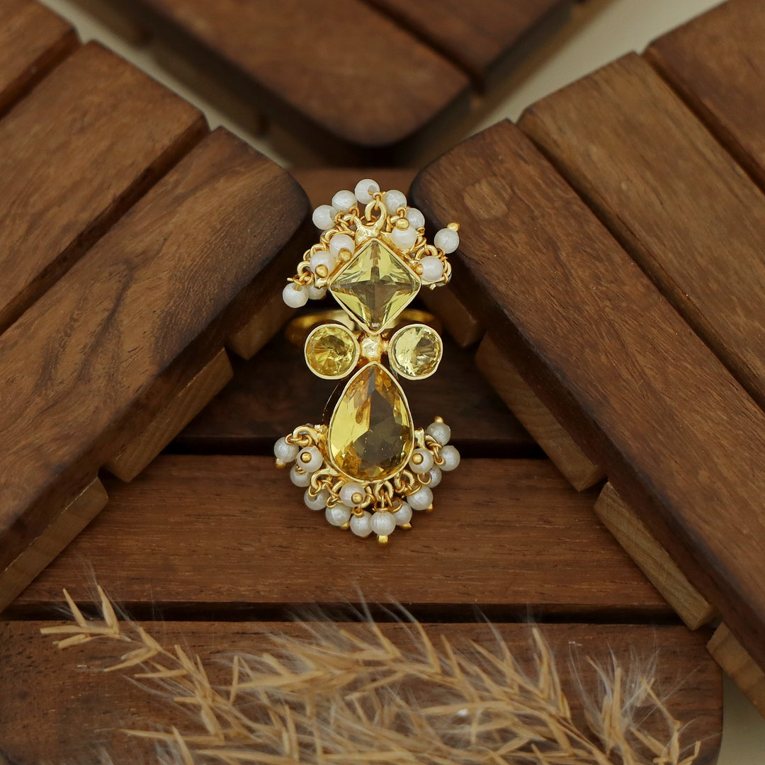 Ivy Drop And Diamond Cluster Pearl Ring