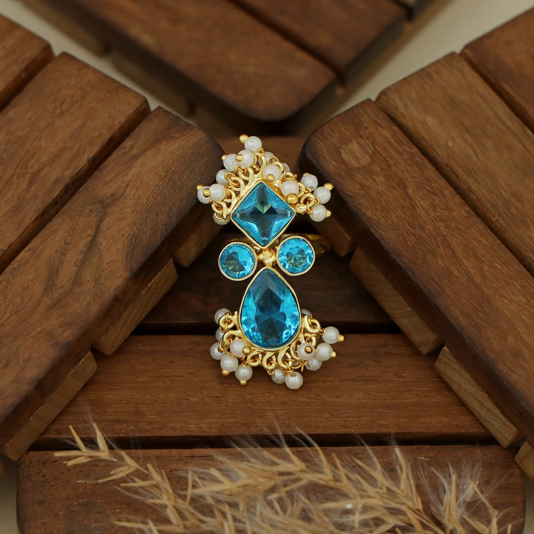 Ivy Drop And Diamond Cluster Pearl Ring