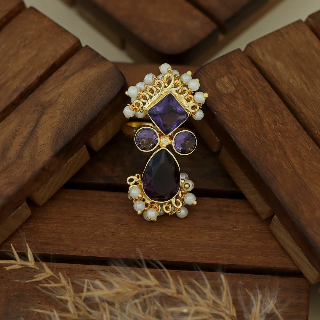 Ivy Drop And Diamond Cluster Pearl Ring