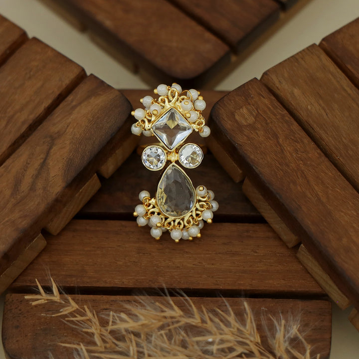 Ivy Drop And Diamond Cluster Pearl Ring