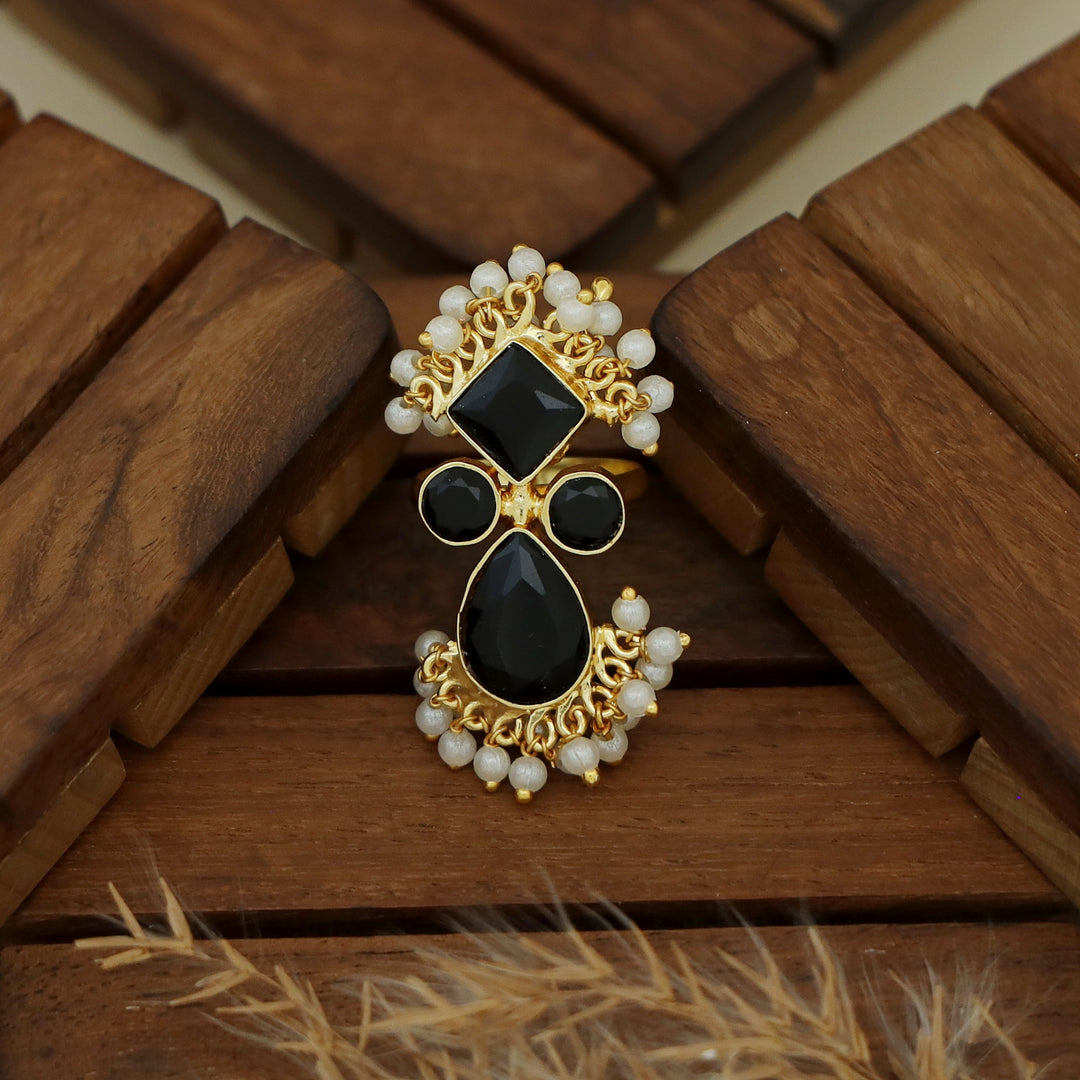 Ivy Drop And Diamond Cluster Pearl Ring