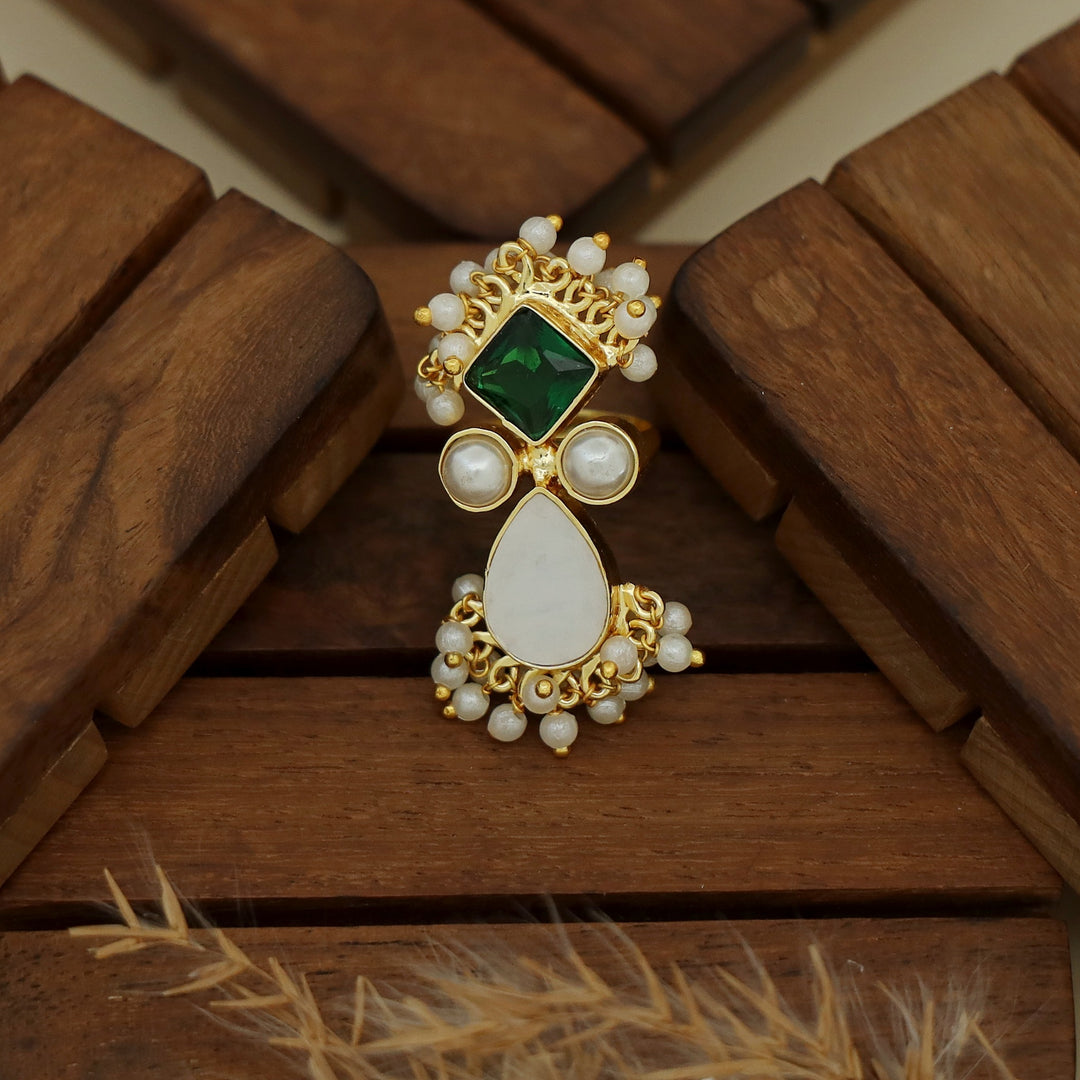 Ivy Drop And Diamond Cluster Pearl Ring