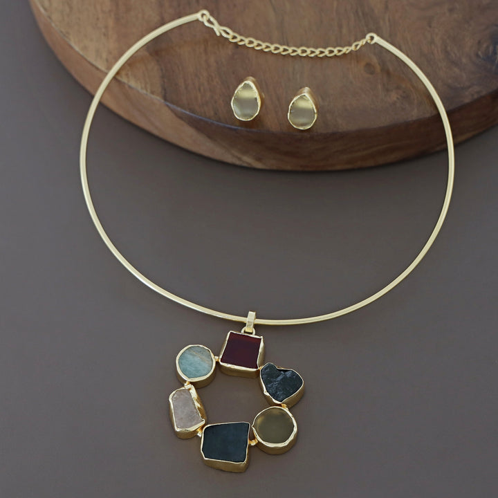 Raw Stone Golden Chakra Neck Cuff With Stud