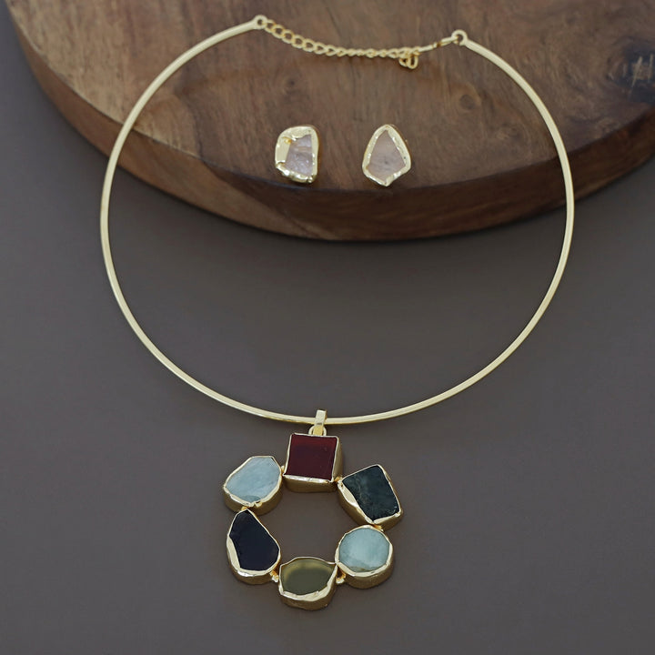 Raw Stone Golden Chakra Neck Cuff With Stud