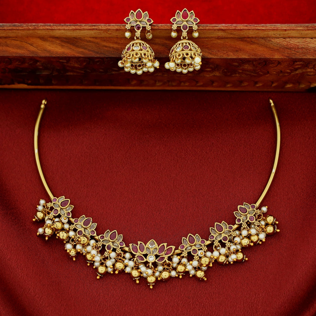 Atreyi Lotus Neckpiece With Earring