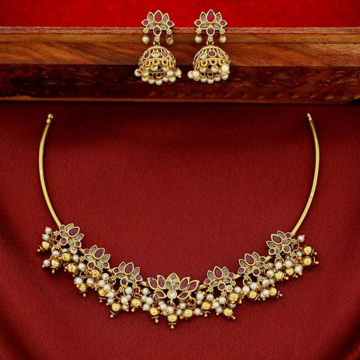 Atreyi Lotus Neckpiece With Earring