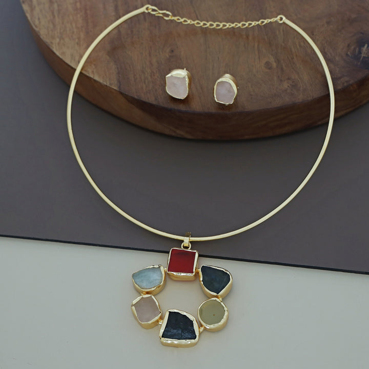 Raw Stone Golden Chakra Neck Cuff With Stud