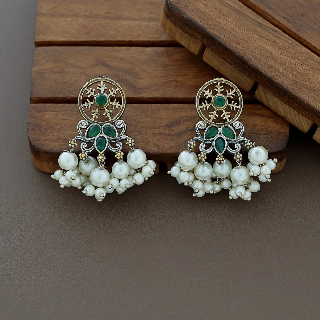 Xenia Rectangle Flower Pearl Choker With Earring