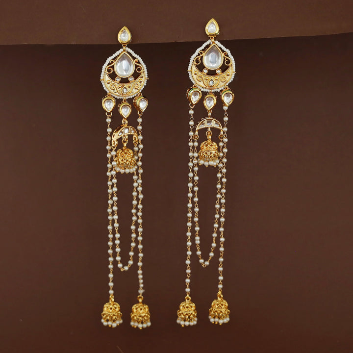Gabriella Kundan Pearl Hanging Kashmiri Jhumka Earring