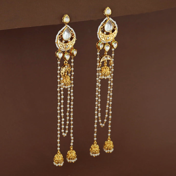 Gabriella Kundan Pearl Hanging Kashmiri Jhumka Earring