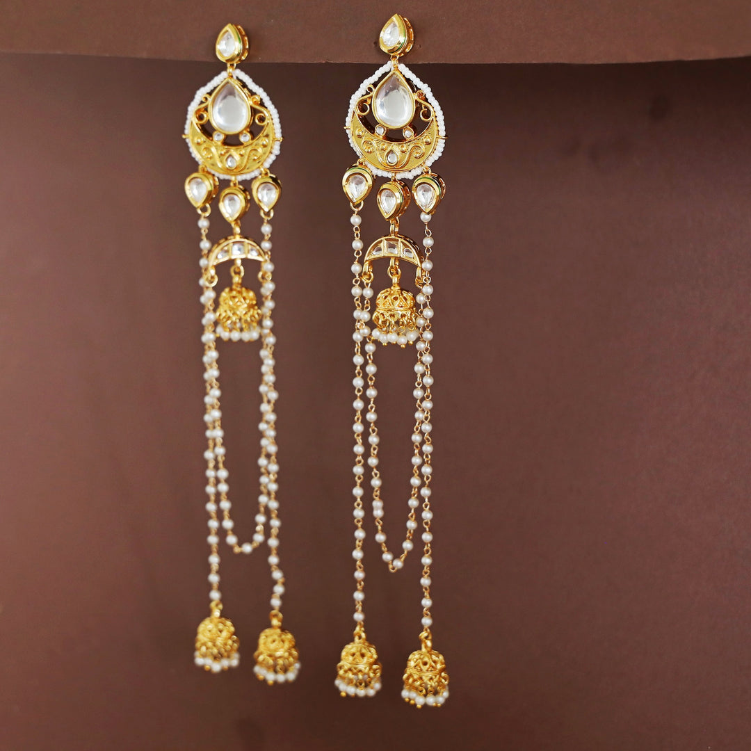 Gabriella Kundan Pearl Hanging Kashmiri Jhumka Earring