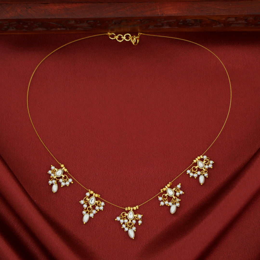 Vihara Mini Drop Glossy Stone Pearl String Neckpiece