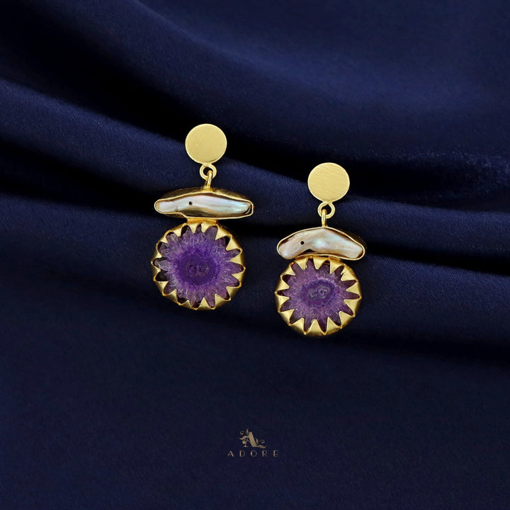 Gold Coin Baroque Agate Earring