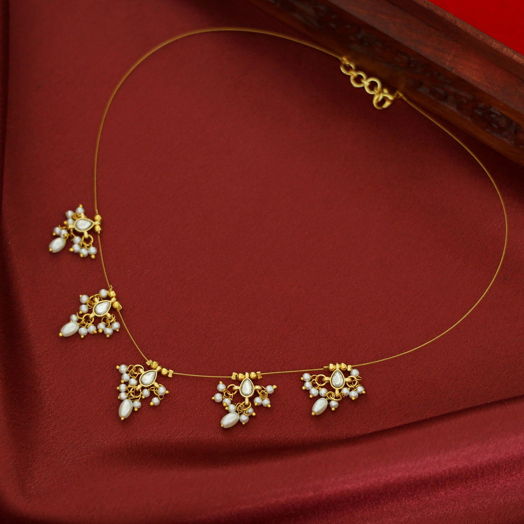 Vihara Mini Drop Glossy Stone Pearl String Neckpiece