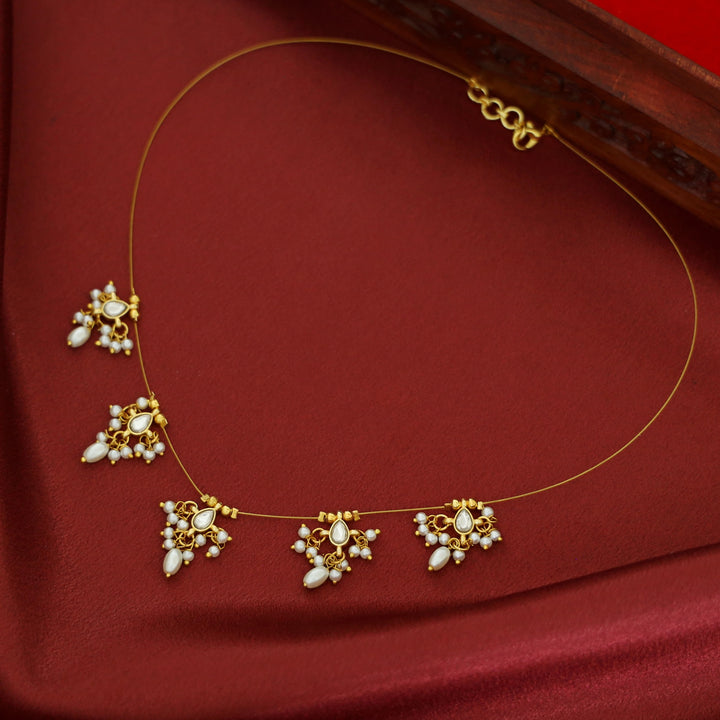 Vihara Mini Drop Glossy Stone Pearl String Neckpiece