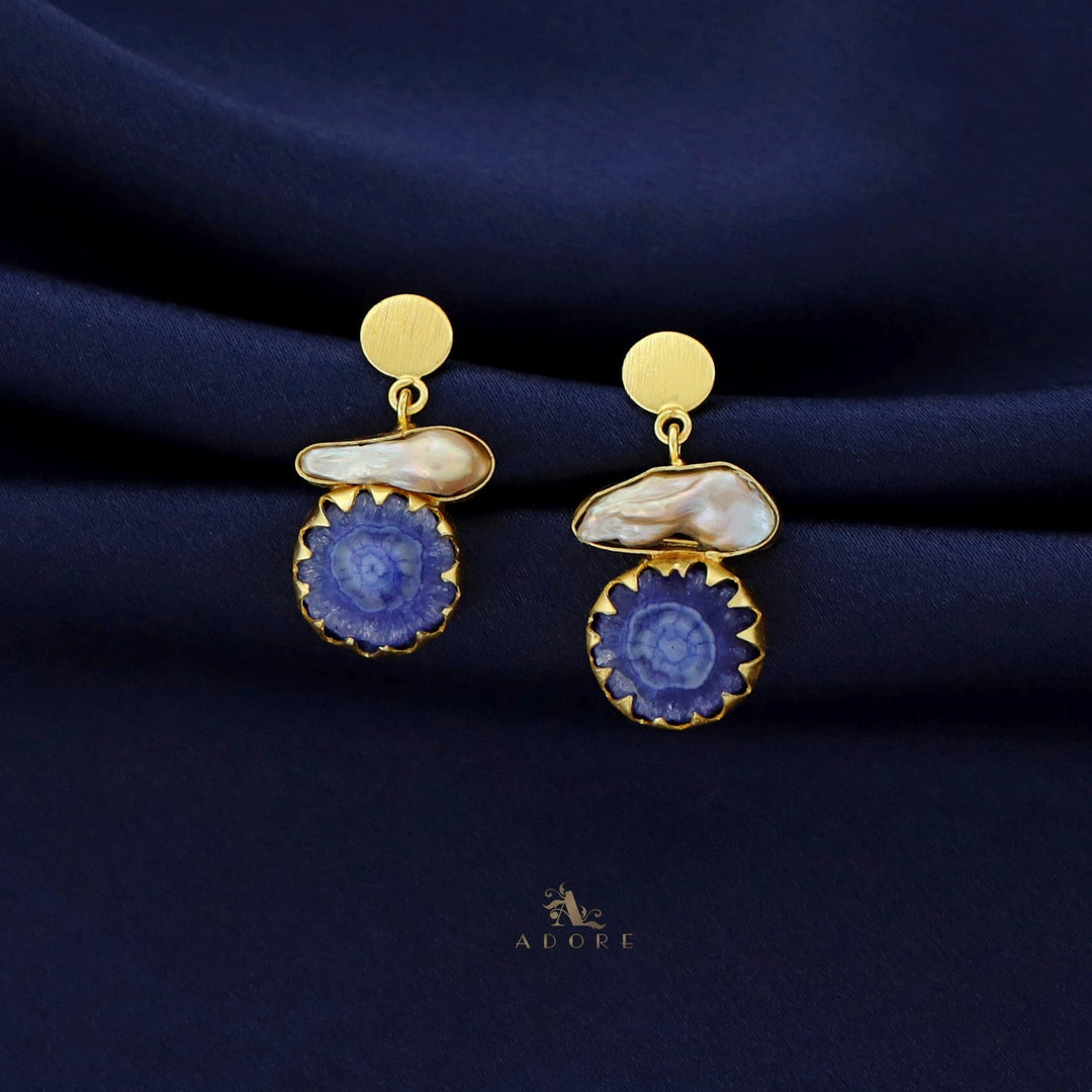 Gold Coin Baroque Agate Earring