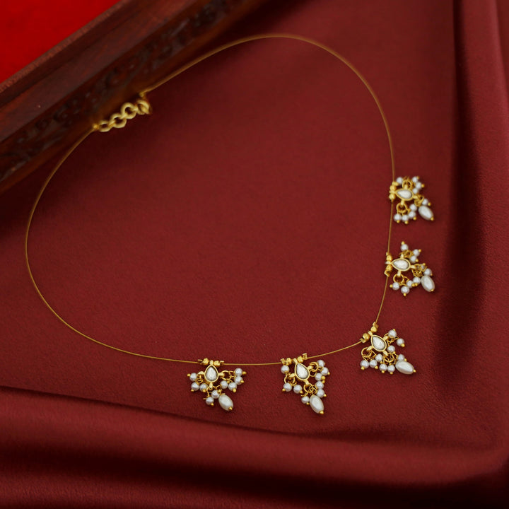 Vihara Mini Drop Glossy Stone Pearl String Neckpiece