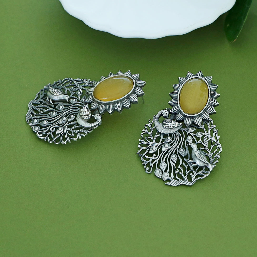 Zahra Mayura Bird Oval Glossy Earring