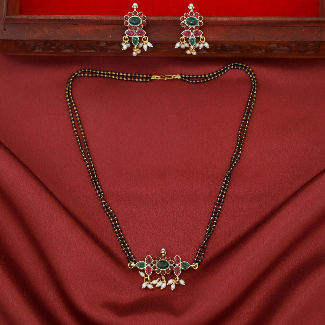 Binaisha Floral 2 Layer Mangalsutra With Earring