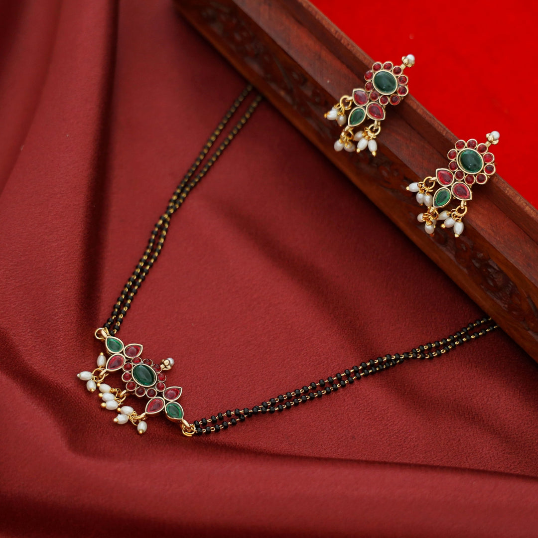Binaisha Floral 2 Layer Mangalsutra With Earring
